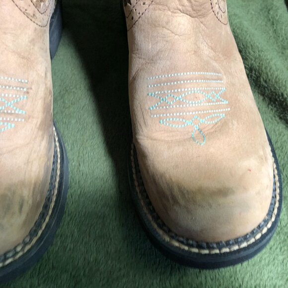 Ariat Womens Fatbaby Heritage Western Cowboy Boots 10B Suede Tan Blue Pull On - Picture 14 of 16